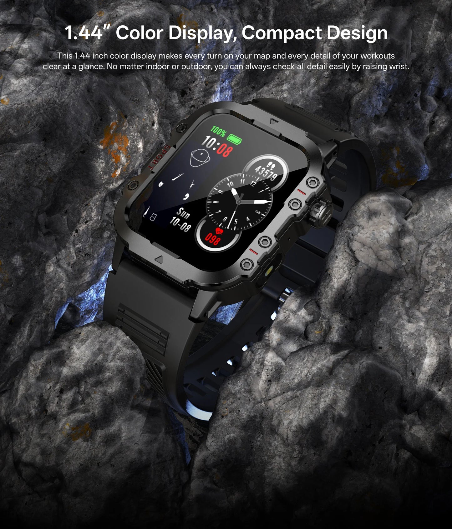 Smartwatch Militar Impermeável com Monitor de Saúde