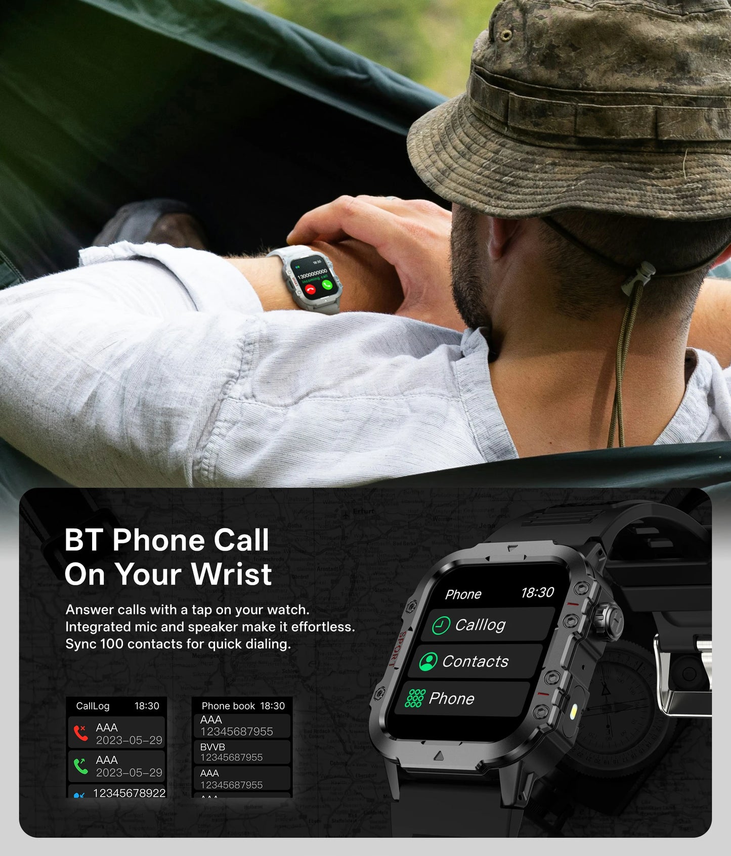 Smartwatch Militar Impermeável com Monitor de Saúde
