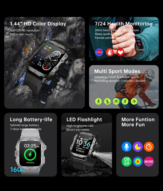 Smartwatch Militar Impermeável com Monitor de Saúde